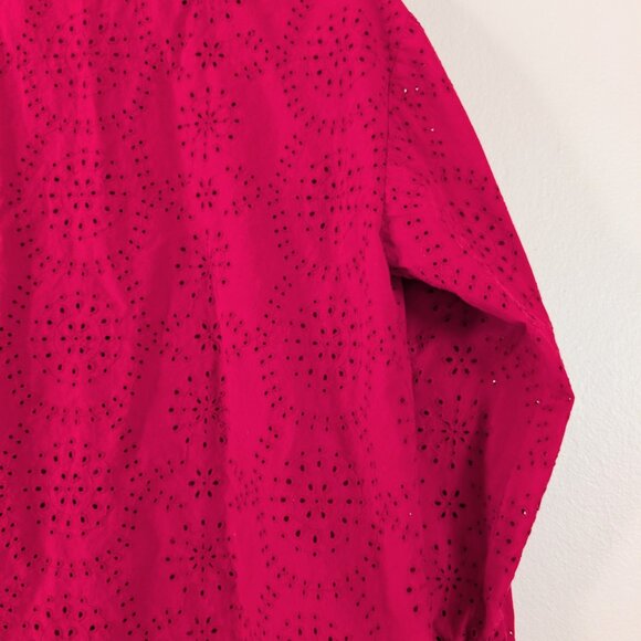 Free People Dream Together Collared Button Up Red Eyelet Top - Women's XS - Picture 10 of 13